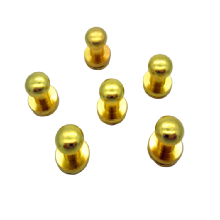 6mm kulatý zlatý masivní kožený knoflík se šroubovacím knoflíkem